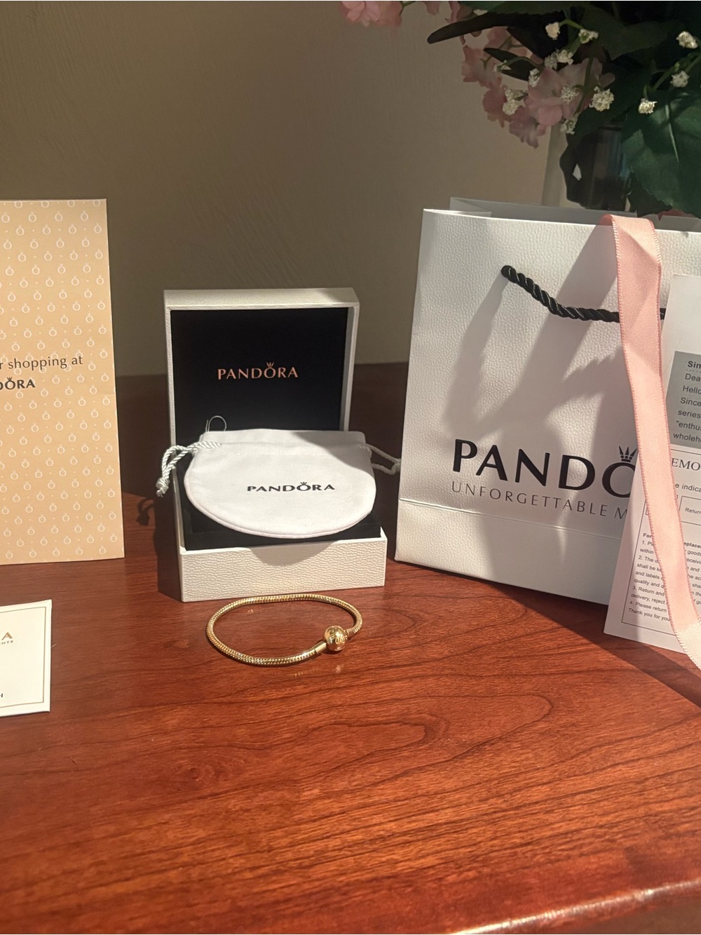 Pandora Gold Tone Snake Chain Bracelet with Polished Round Clasp
